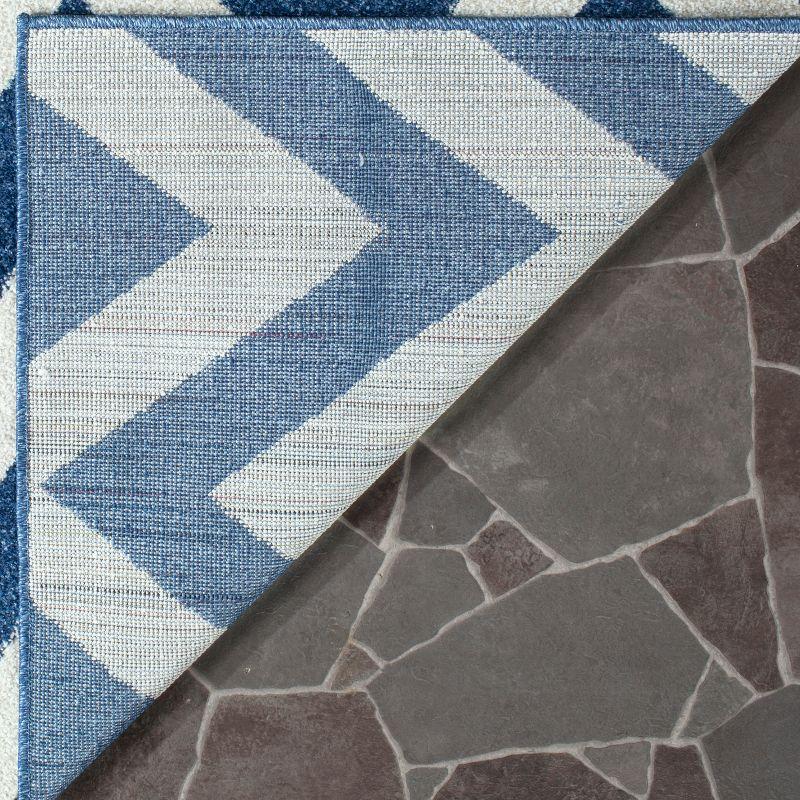 Navy and Beige Chevron Pattern Rectangular Rug