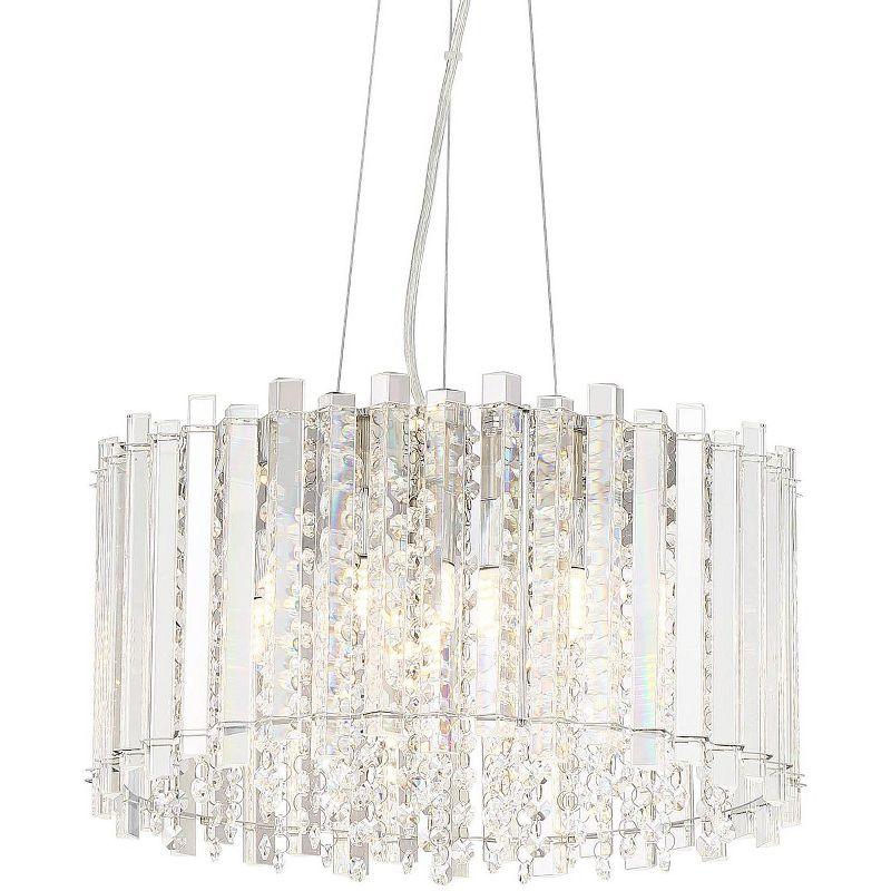 Possini Euro Design Mirabell Chrome Drum Pendant Chandelier 16" Wide Modern LED Clear Glass Crystal Prism 5-Light Fixture for Dining Room Kitchen Home