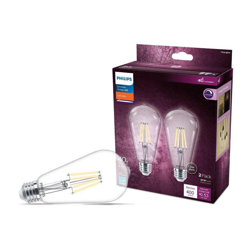 Philips Clear Glass Vintage LED Dimmable Bulbs, 2-Pack