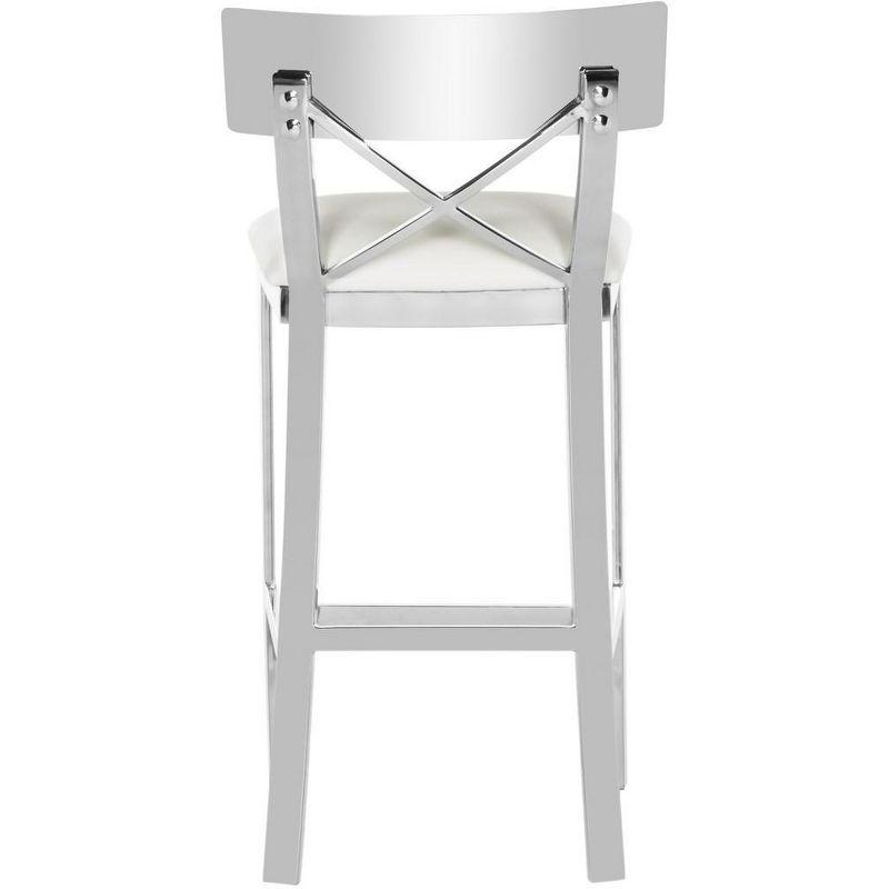 Zoey 35" White Leather Stainless Steel Cross Back Counter Stool