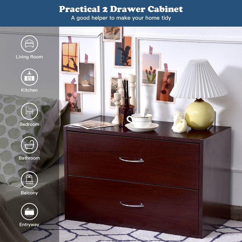 Costway 2 PCS 2-Drawer Dresser Horiztonal Organizer Wood End Table Nightstand