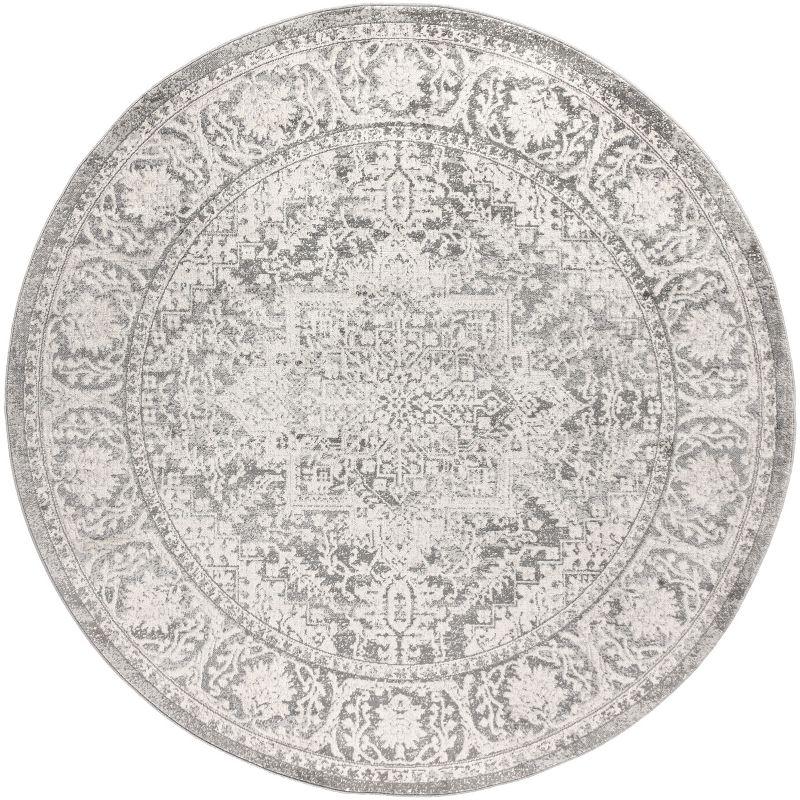 Versatile Gray Synthetic 5' Round Reversible Area Rug