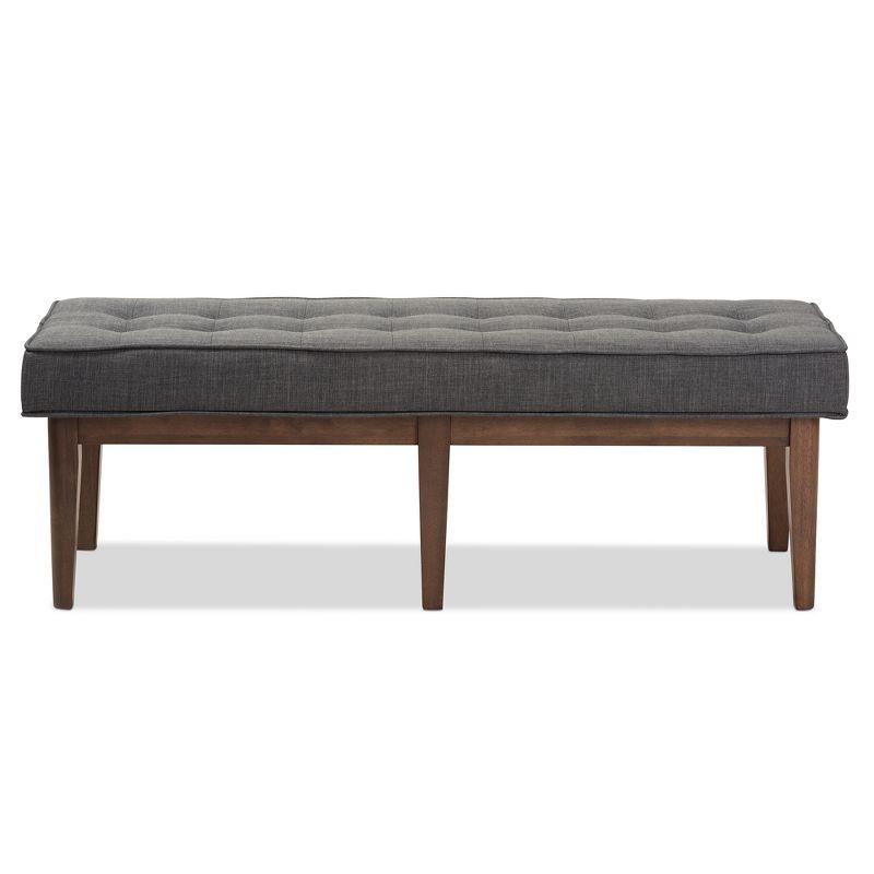 Lucca Mid-Century Button-Tufted Bench in Dark Grey and Walnut