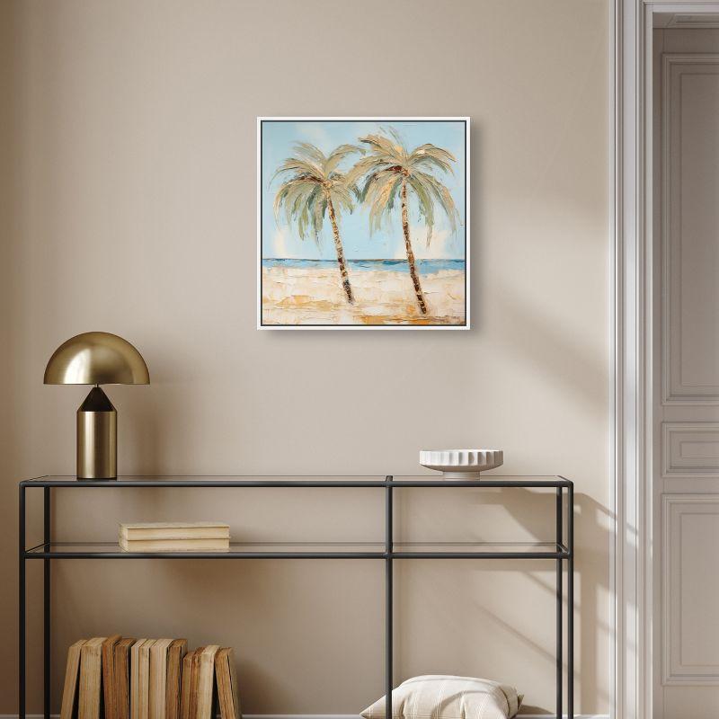 Art Remedy Painting Palm Trees Tropical Bathroom Wall Art, 20" x 20", White Frame