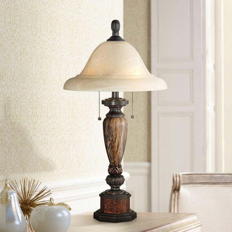 Warm Bronze Traditional Table Lamp with Alabaster Glass Shade