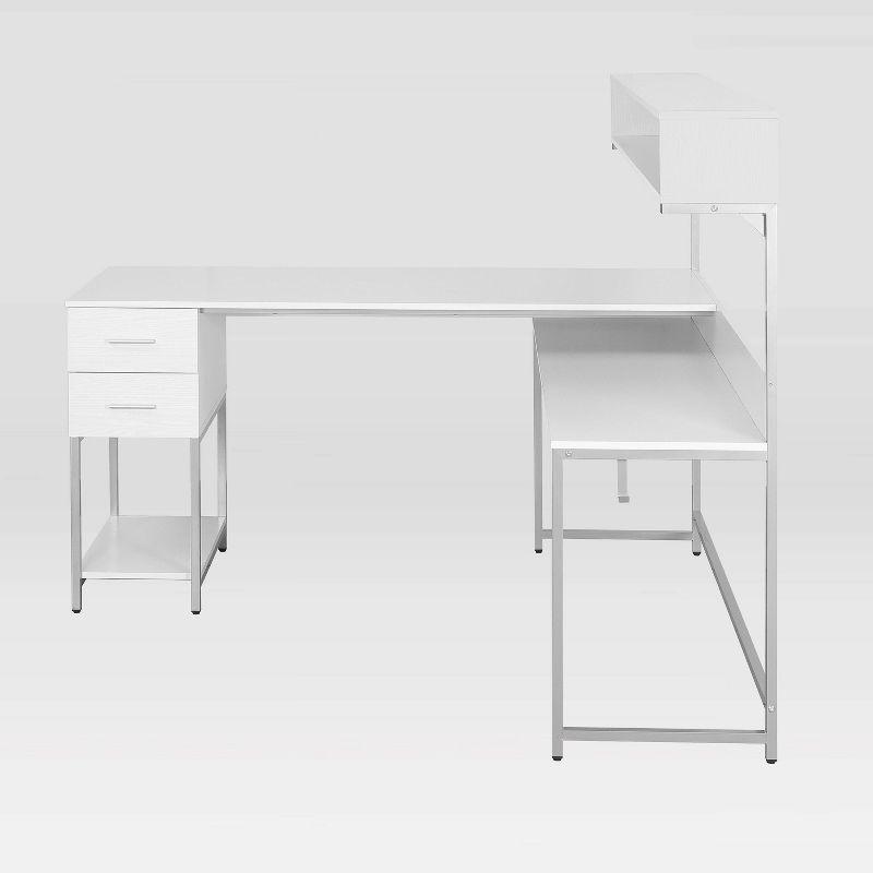 L Shape Desk with Hutch and Storage White - Techni Mobili: Industrial Style, Engineered Wood, Steel Frame, Ample Workspace