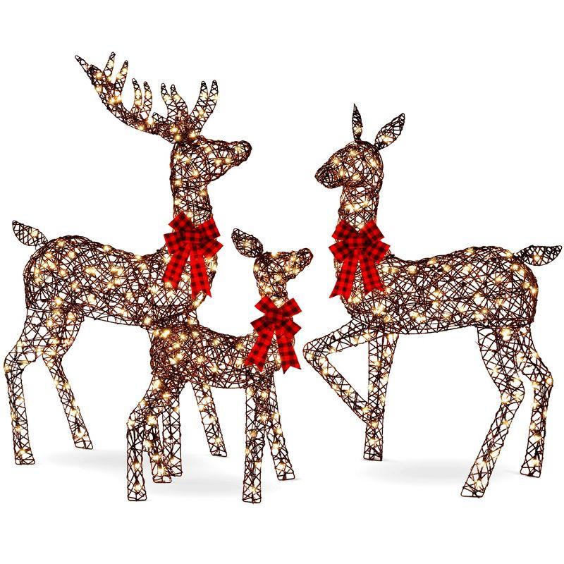 Best Choice Products 3-Piece Rattan Deer Set, Lighted Christmas Outdoor Decoration w/ 360 Lights, Stakes - Rattan