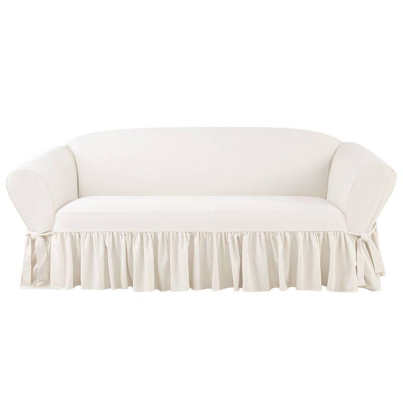 Essential Twill Ruffle Sofa Slipcover White - Sure Fit