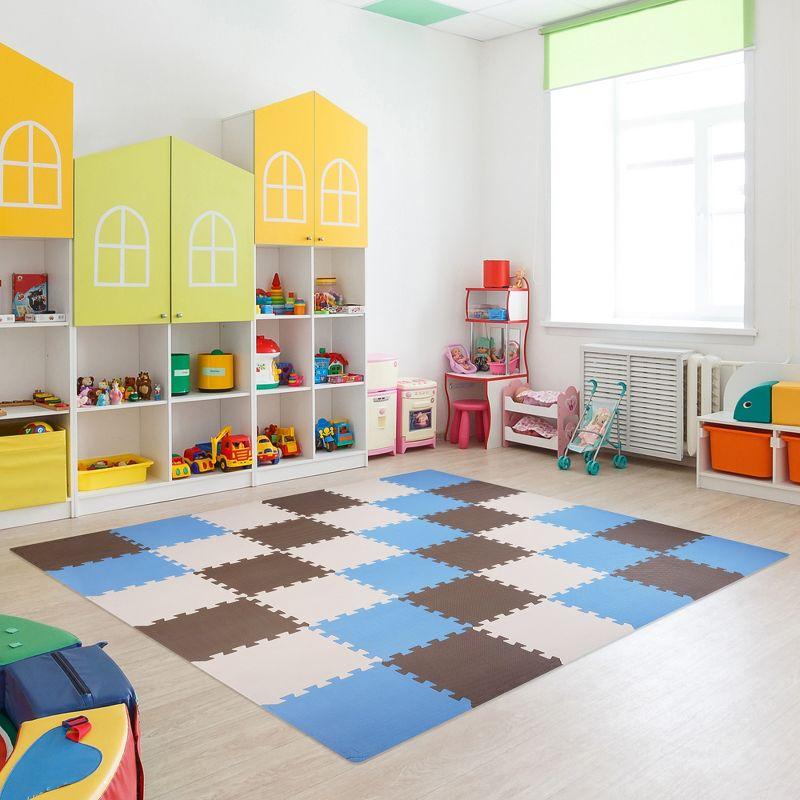 BalanceFrom Fitness 36 Tile Thick Non Slip Interlocking EVA Foam Kids Puzzle Home Floor Exercise Play Mat Set, Covers 36 Square Feet, Blue/Brown/Beige