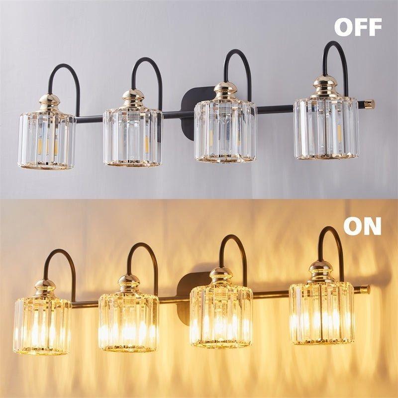 ExBriteUSA 4-Light Wide Gold Crystal Bathroom Vanity Lights,