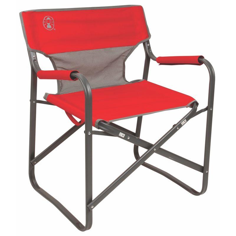 Coleman Red Folding Deck Chair with Mesh Back and Arms