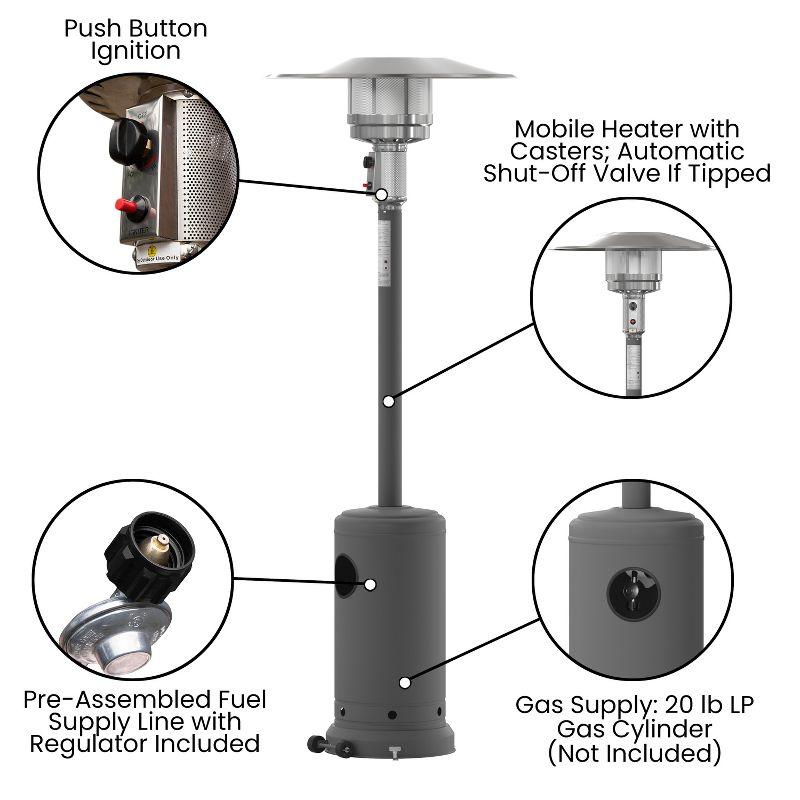 Flash Furniture Sol Patio Outdoor Heating-Stainless Steel 40,000 BTU Propane Heater with Wheels for Commercial & Residential Use-7.5 Feet Tall