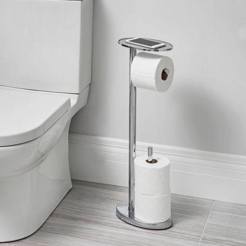 Ovo Multi Functional Toilet Caddy with Toilet Tissue Roll Reserve and Multi Use Tray Chrome - Better Living Products