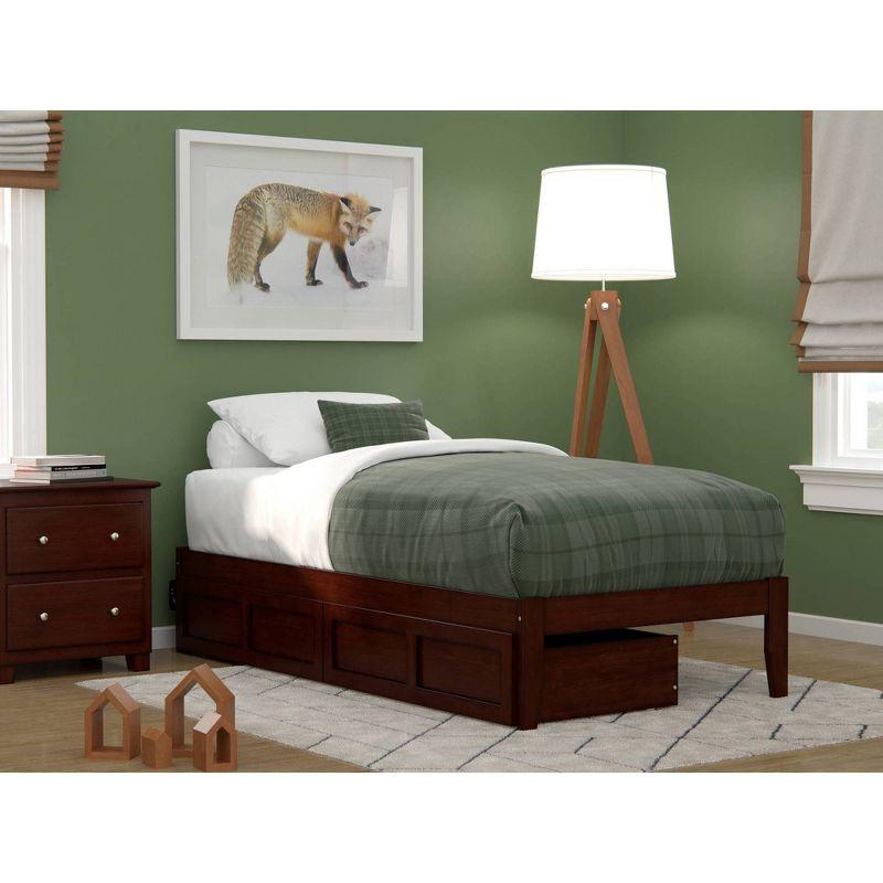 Symmetrical Colorado Twin Bed with USB Charger and Storage Drawers, Walnut