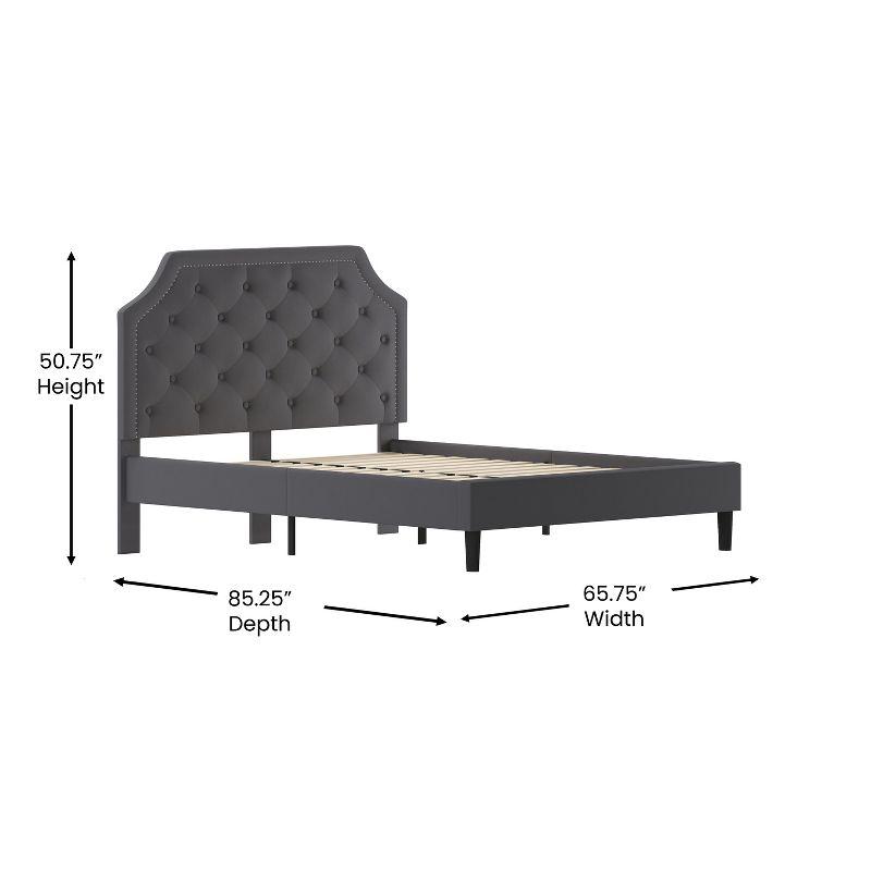 Merrick Lane Platform Bed with Slatted Support Contemporary Tufted Upholstery with Accent Nail Trim