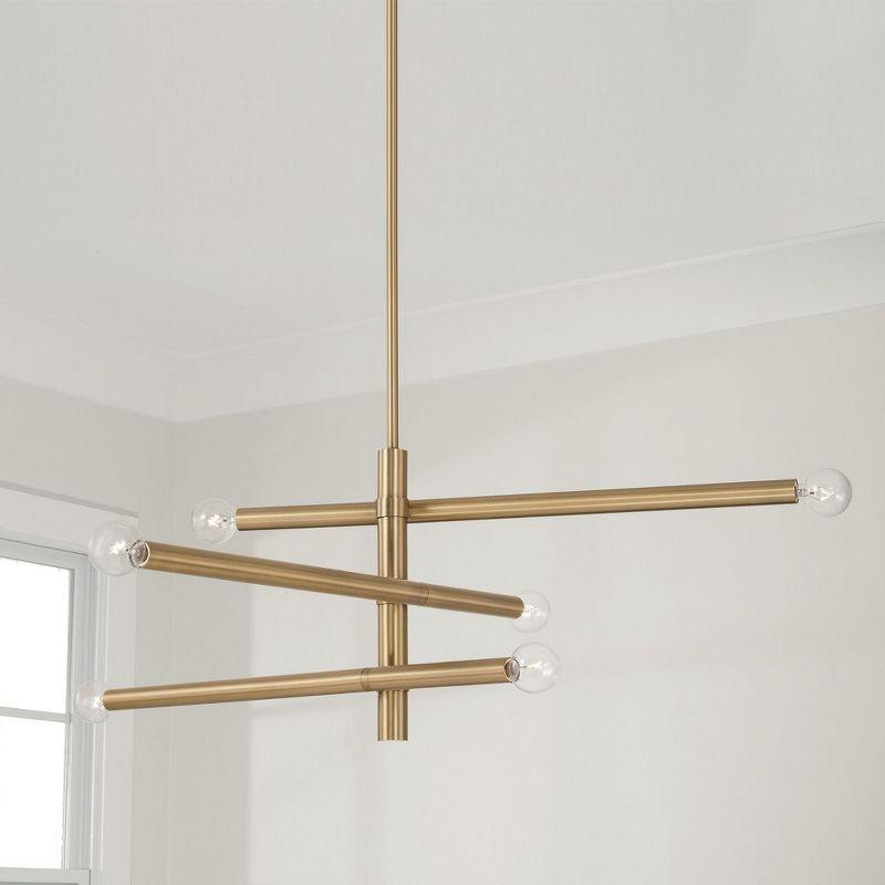 Aged Brass 6-Light Sputnik Chandelier with Adjustable Height