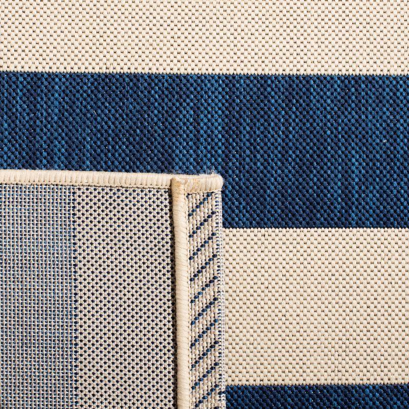 Beige and Navy Striped Indoor/Outdoor Area Rug