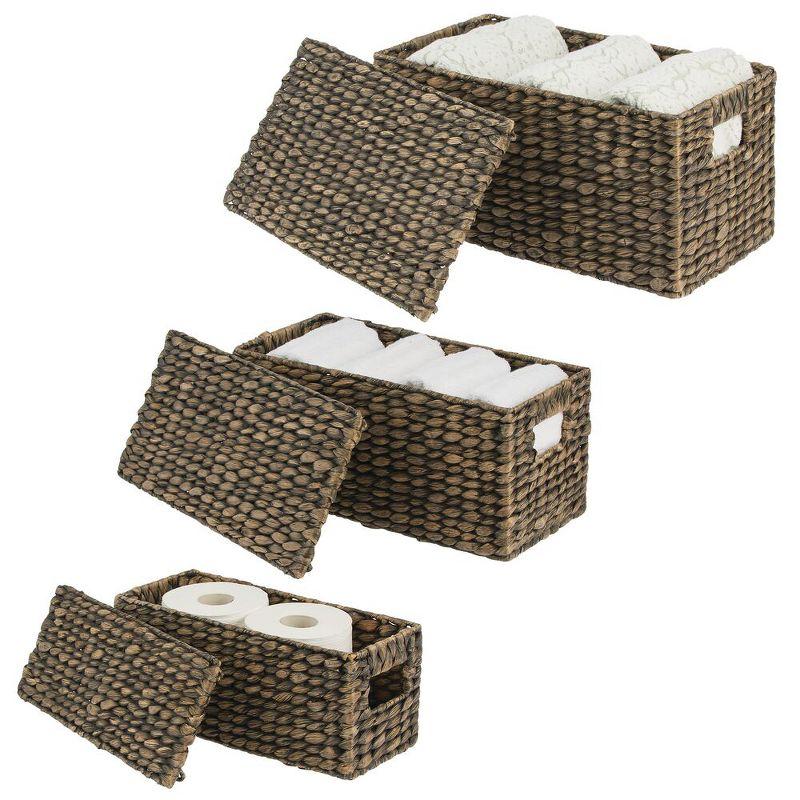 mDesign Woven Water Hyacinth Storage Basket, Lid/Handles, Set of 3