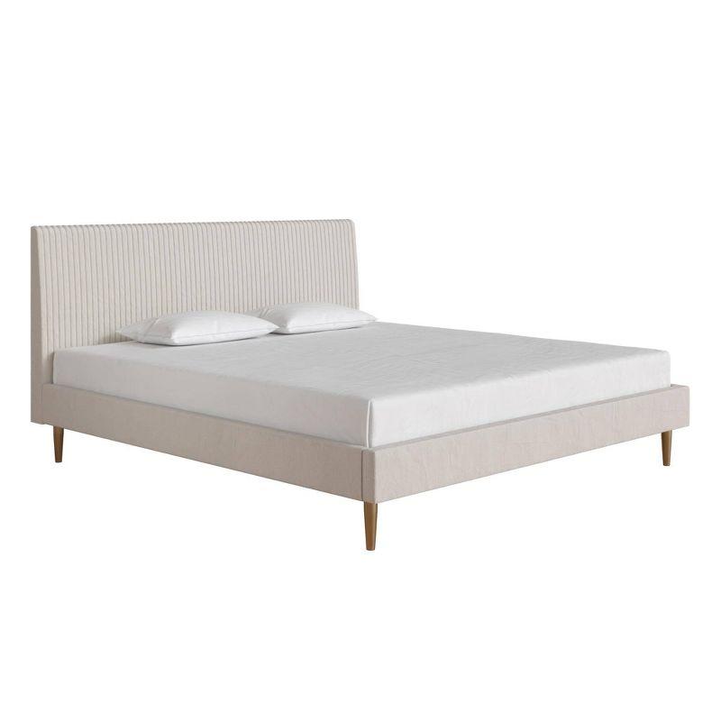 Ivory Velvet King Upholstered Bed with Tufted Headboard