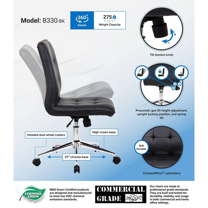 ErgoFlex Black CaressoftPlus Armless Task Chair with Swivel Base