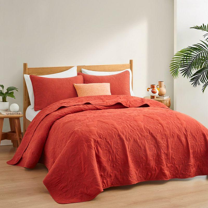 Peace Nest Premium Ultra Soft Reversible Quilted Coverlet Set, King, Red