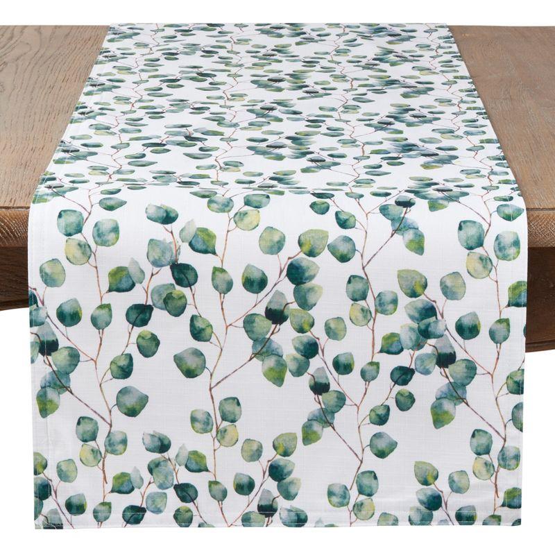 Eucalyptus Leaf Polyester Table Runner with Fringe, 16"x120"