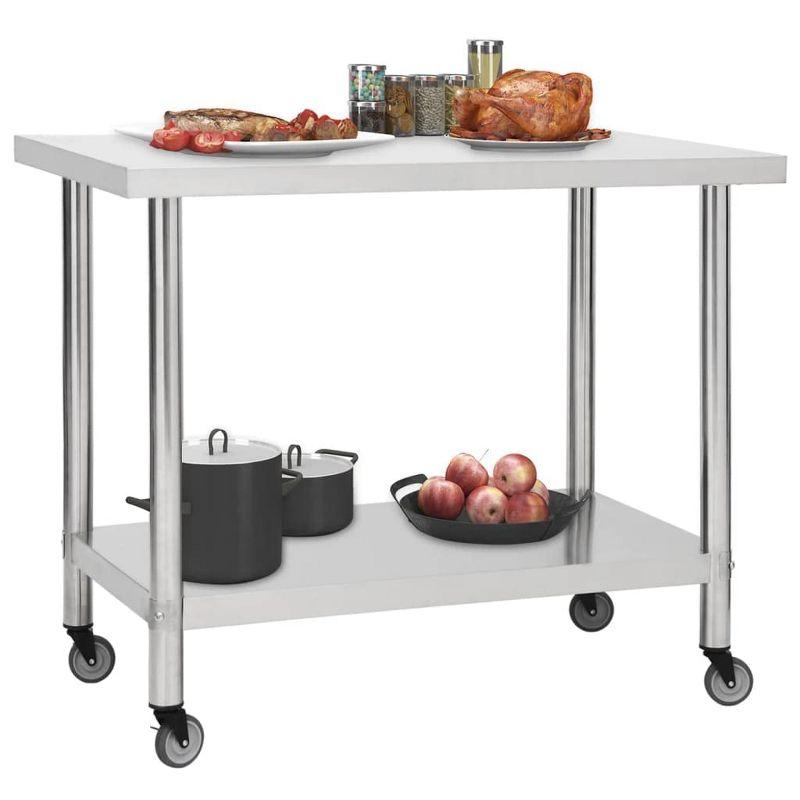 Stainless Steel Kitchen Work Table with Wheels, 39.4" x 17.7" x 33.5"