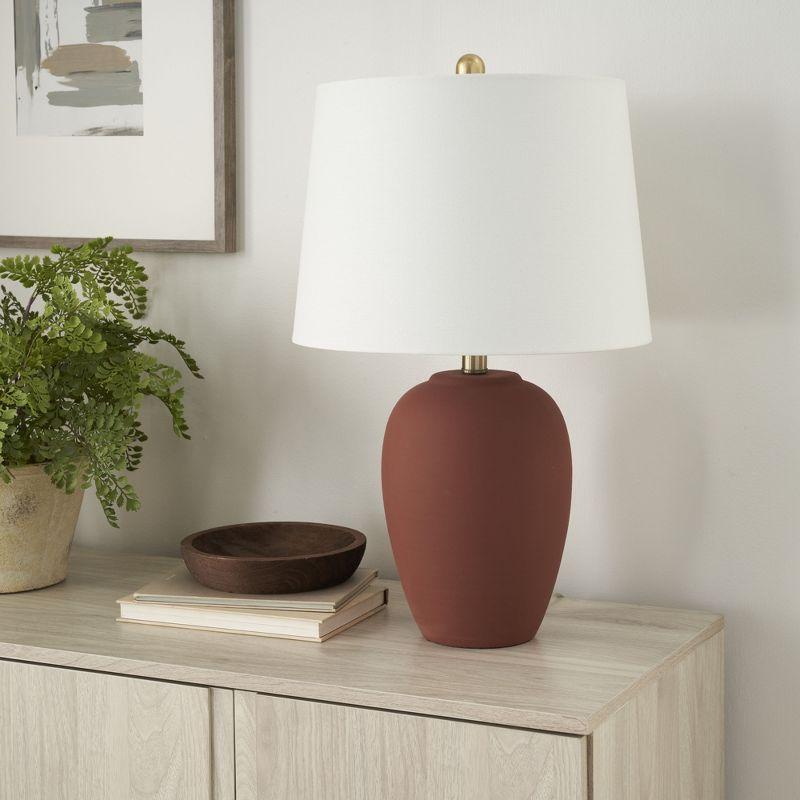 23" Terracotta Ceramic Urn Table Lamp with White Shade