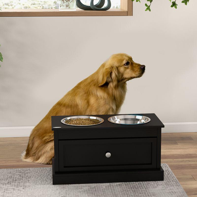 Pawhut PawHut Large Elevated Dog Bowls with Storage, Raised Dog Bowl Stand, Black