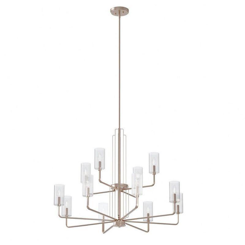 Kimrose 72" Polished Nickel 12-Light Chandelier with Clear Fluted Glass