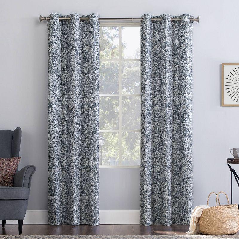 Navy Blue Polyester Room-Darkening Grommet Curtain Panel