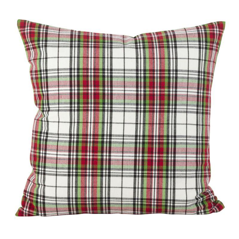 Saro Lifestyle Classic Tartan Plaid Print Design Traditional Cotton Down Filled Throw Pillow, 20", Multicolored