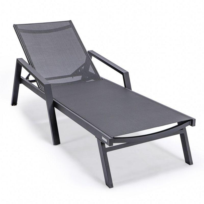 Black Aluminum Adjustable Patio Sling Chaise Lounge Chair