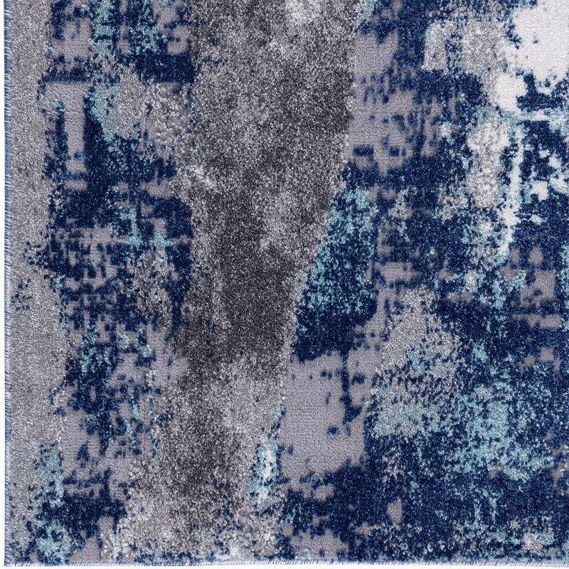 Abstract Splash Blue and Gray 2' x 7' Synthetic Runner Rug