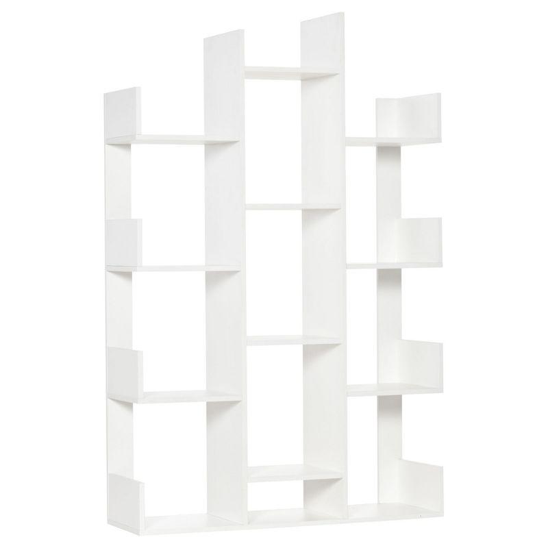 White Modern Tree-Shaped Freestanding Bookcase with 13 Shelves