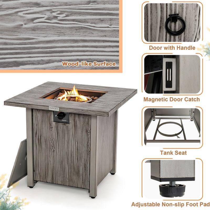 Costway 28'' Patio Square Fire Pit Table 40,000 BTU Propane Gas Table with Lid & Lava Rocks