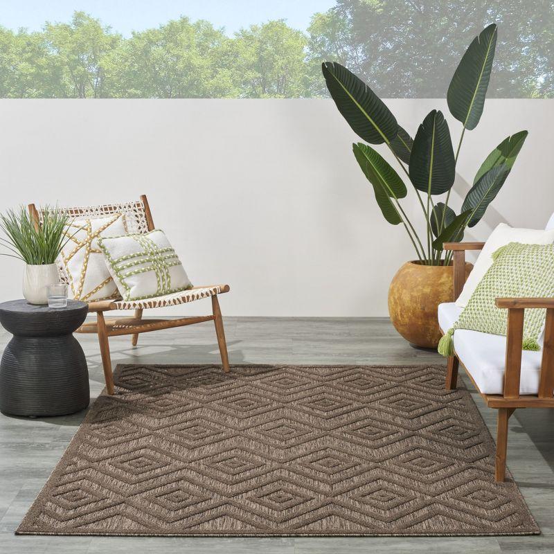 Nourison Versatile Diamond Geometric Flatweave Indoor Outdoor Area Rug Brown 5' x 7'
