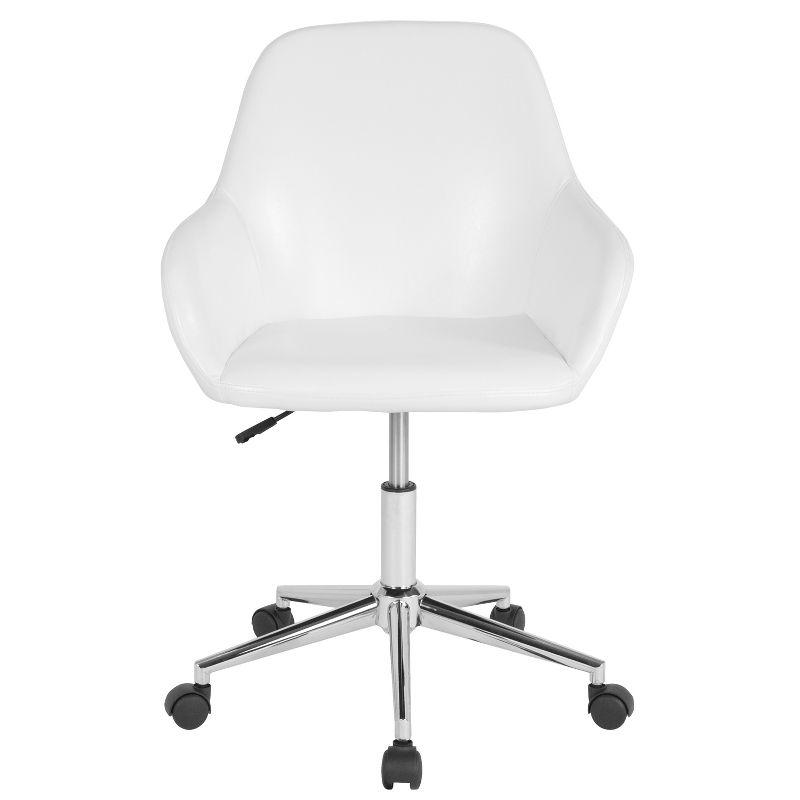 Luxurious White LeatherSoft Home Office Bucket Chair with Chrome Swivel Base