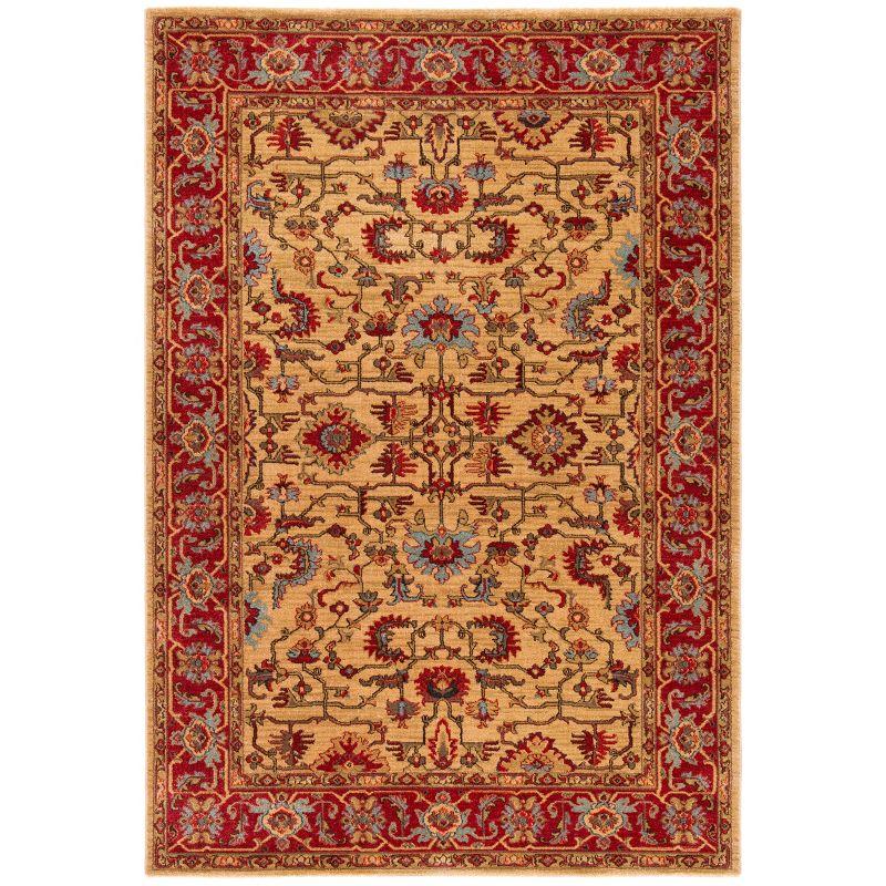 Beige & Red Synthetic Hand-Knotted Easy Care Area Rug, 6'7" x 9'2"