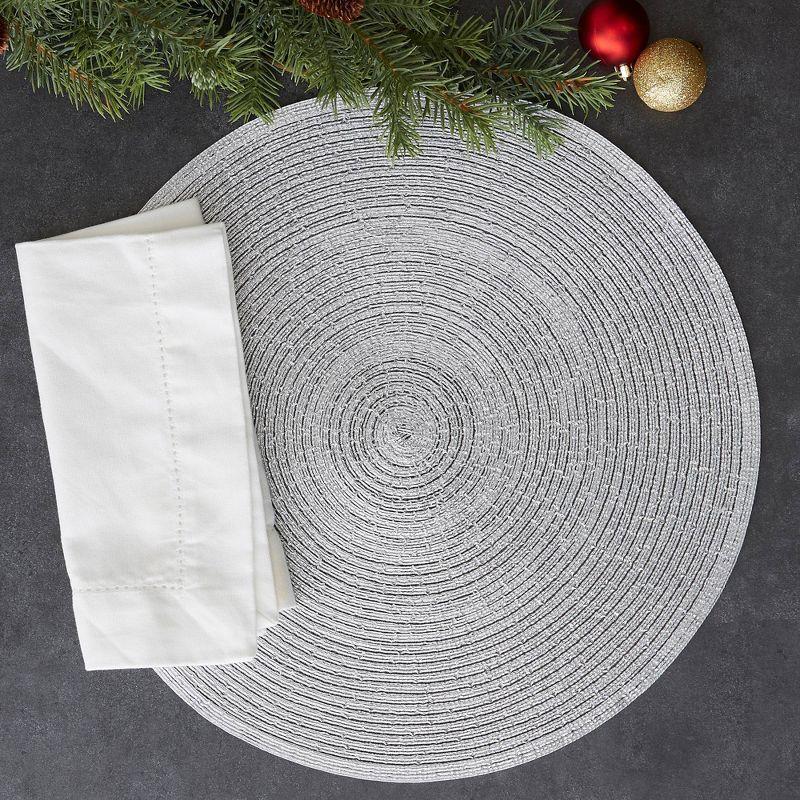 Set of 4 Metallic Round Woven Placemat Silver - Design Imports: Polypropylene, Indoor/Outdoor, Easy Clean