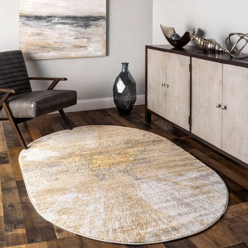 Gold Abstract Oval Synthetic Area Rug, 79" x 7"