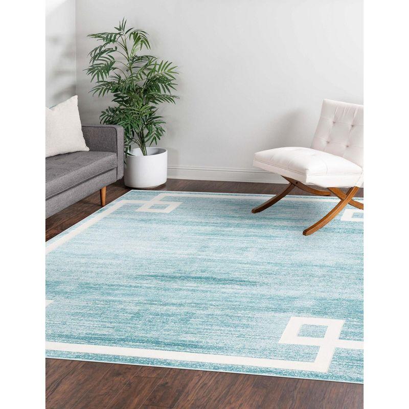 Turquoise and White Square Synthetic Indoor Area Rug