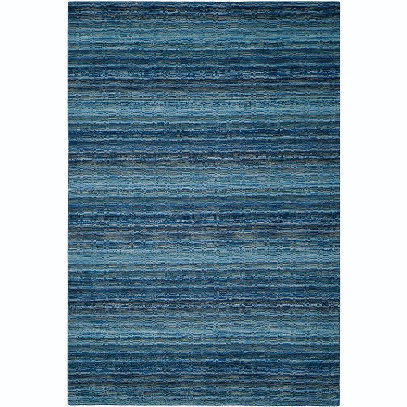 Hand-Knotted Artisan Blue Wool Rectangular Area Rug, 6' x 9'