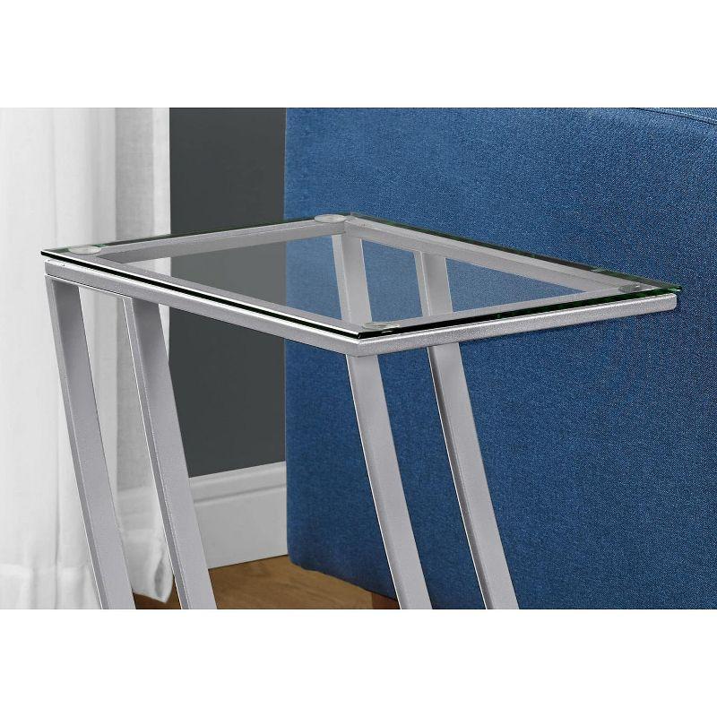 Monarch Specialties Accent Table C-Shaped End Side Snack Living Room Bedroom Metal Tempered Glass Grey Clear Contemporary Modern