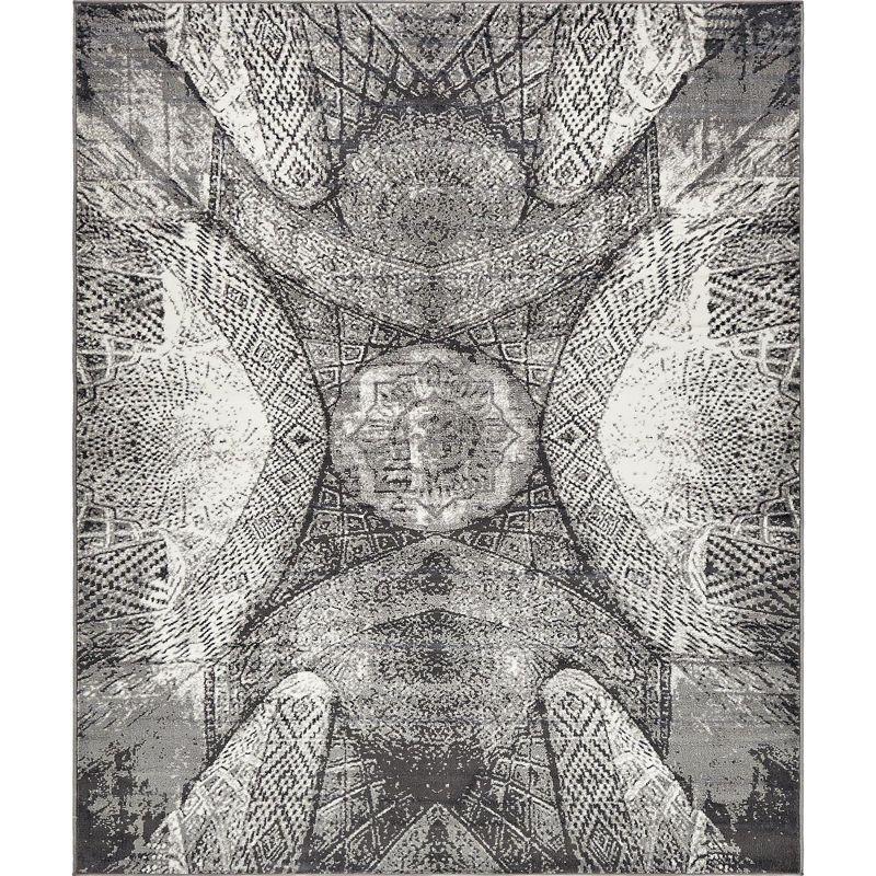 Dark Gray Geometric Pattern Low Pile Area Rug