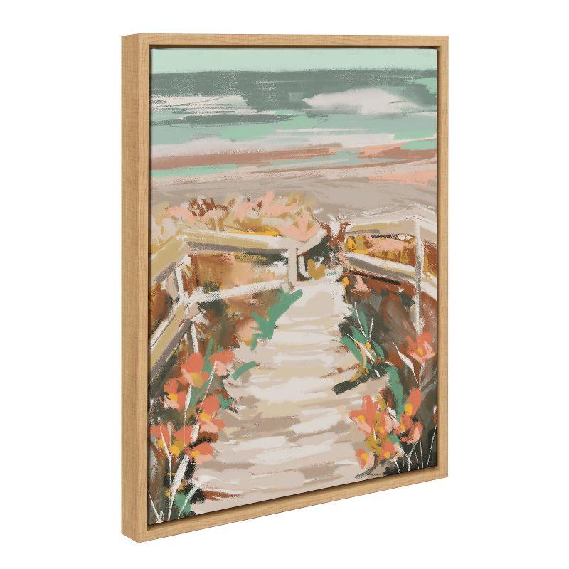 Natural Coastal Landscape Watercolor Canvas Print with Wooden Frame