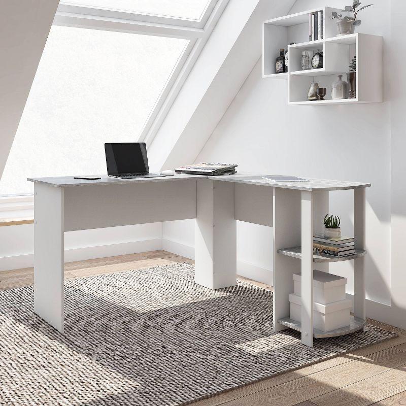 Modern L Shaped Desk with Side Shelves Gray - Techni Mobili: Home Office, Particle Board, 5 Year Warranty