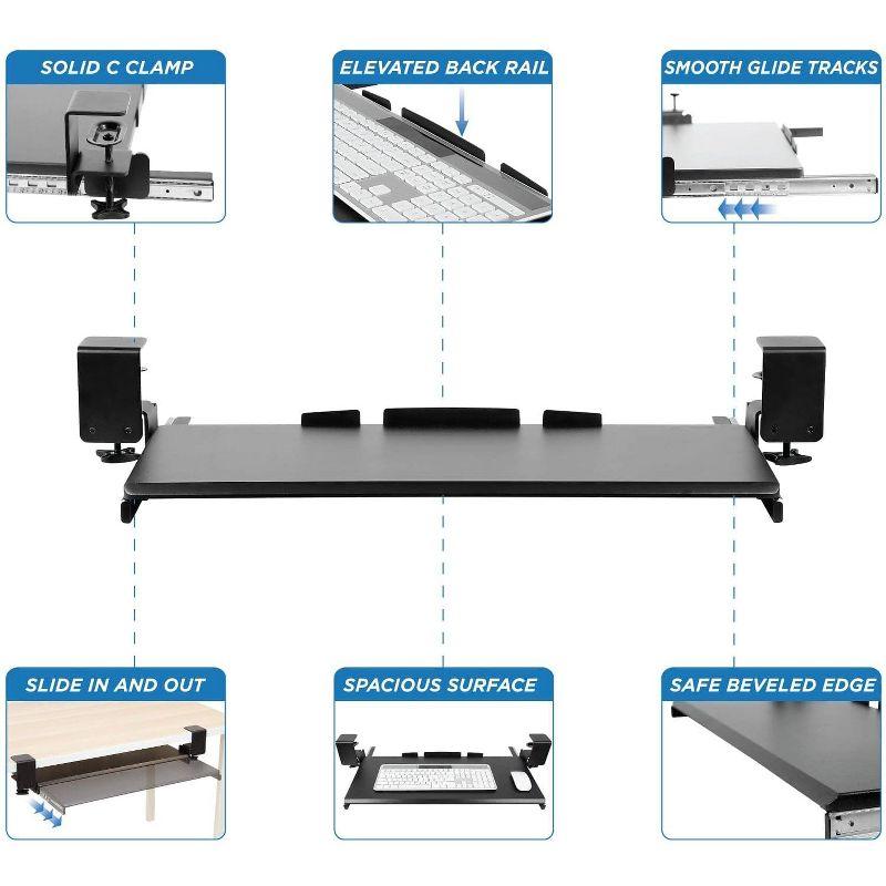 Mount-It! Clamp Keyboard Tray - Ergonomic Under Desk Pull Out Keyboard and Mouse Platform with No-Drill Easy Installation - 27 Inch Wide