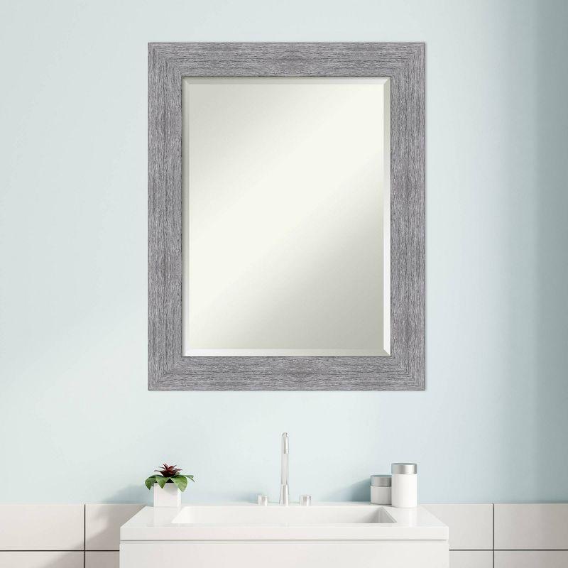 23" x 29" Bark Rustic Framed Bathroom Vanity Wall Mirror Gray - Amanti Art: Beveled, Polystyrene Frame, No Assembly Required