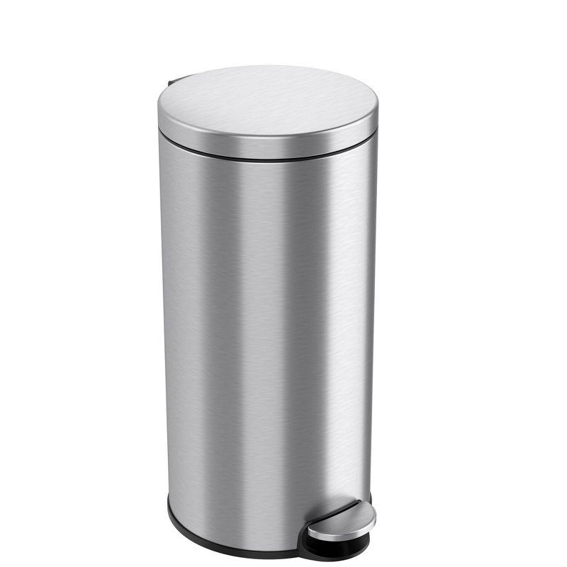 iTouchless Step Pedal Kitchen Trash Can with AbsorbX Odor Filter and Removable Inner Bucket 8 Gallon Round Stainless Steel